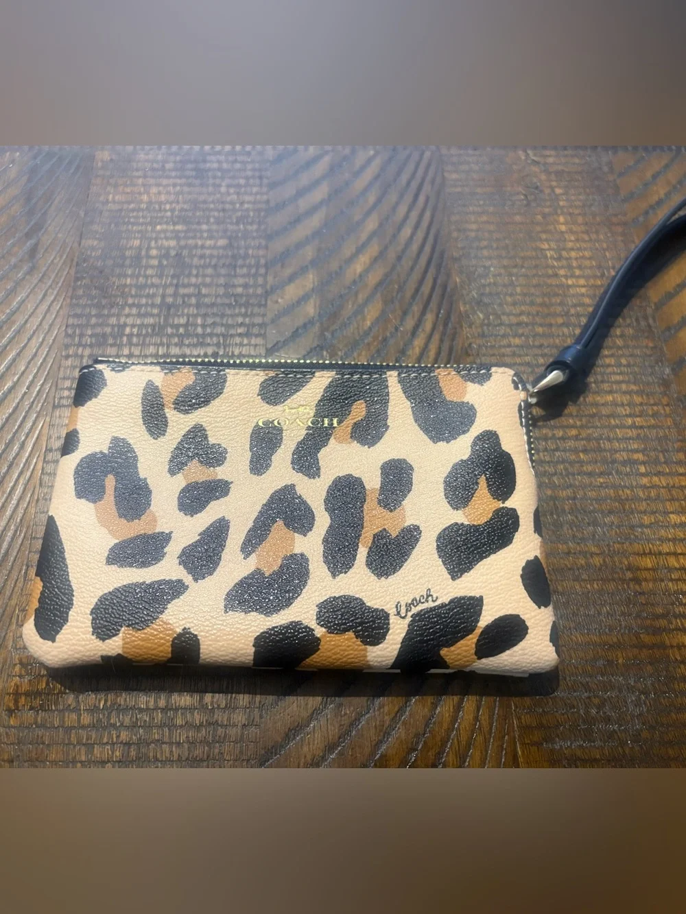 Coach Leopard Print Wristlet in Tan, Black & Brown